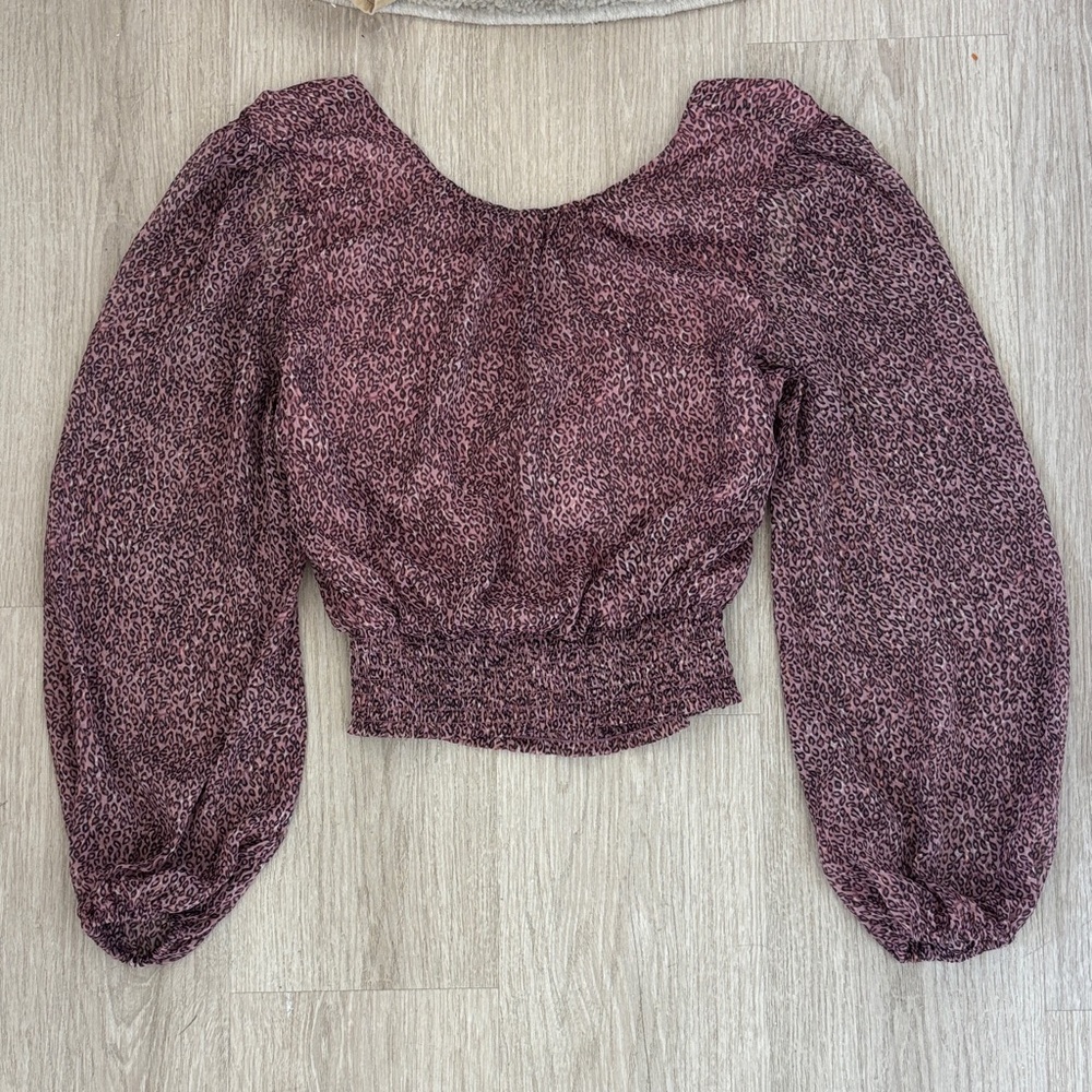Altar'd State Purple Blouse with Puff Sleeves